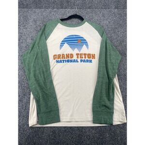 League Grand Teton National Park Raglan Shirt Mens Large Green Cream Recycled L2